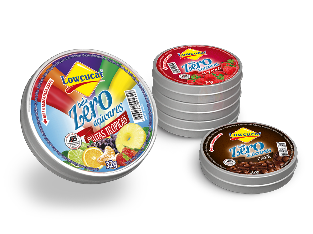 Ofertas de Bala Lowçucar Zero Açúcar morango, lata com 32g